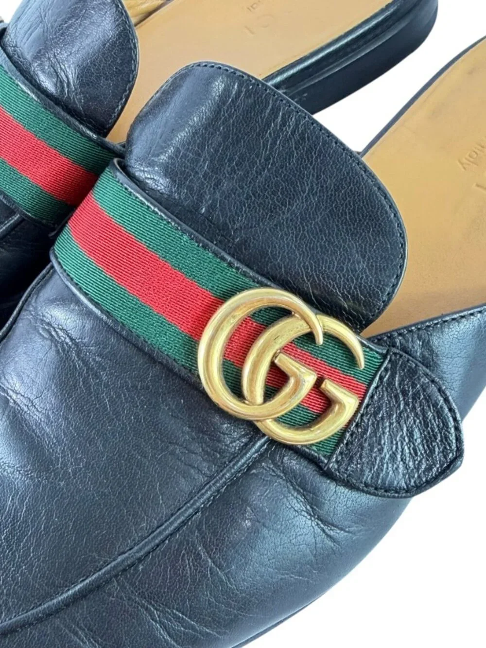 GUCCI Princetown Marmont Black Leather Men's Slides 9 - 9.5US Made in Italy